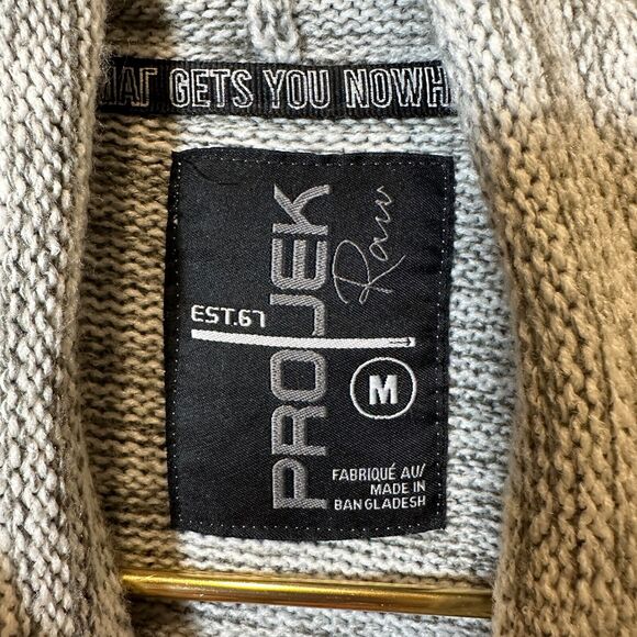 Projek Raw Sweater Mens Medium Gray Pullover y2k Skater Hip Hop Knit Hoodie - Picture 3 of 7